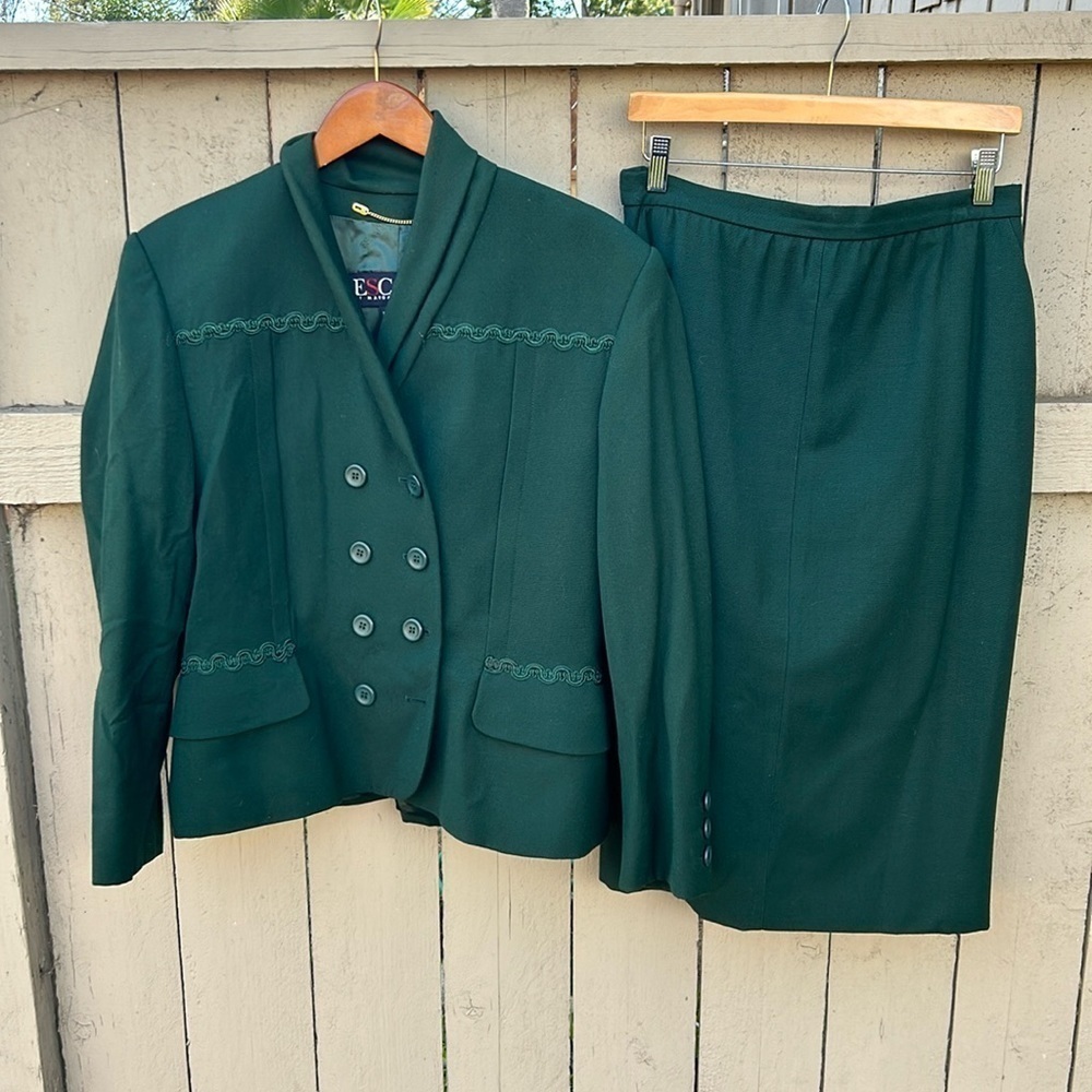 Escada Margaretha Ley Vintage Skirt Suit Wool Made in W. Germany 42 1980's